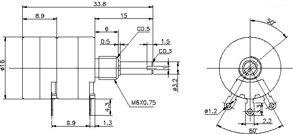 RV16Yg合成碳膜电位器外形图